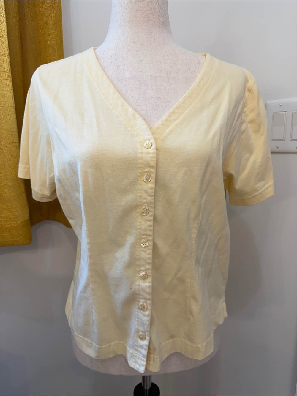 L.L. Bean Pale Yellow Button-Front V-Neck Women's Top